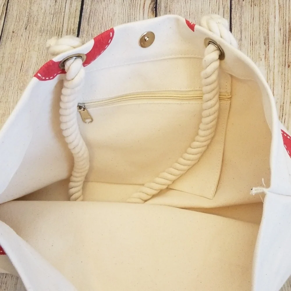 Canvas Tote With Red Anchor And Rope Handles - Picture 6 of 9